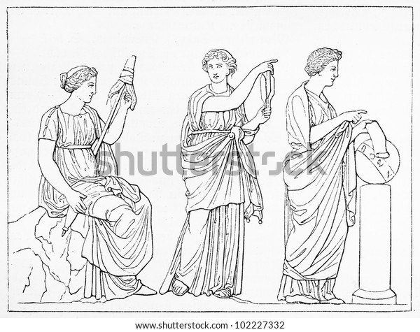 Vintage Drawing Three Fates Clotho Lachesis Stock Photo (Edit Now ...