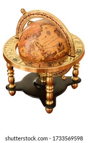 Vintage Earth Globe in antique vintage style white background