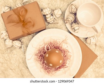 Vintage Easter Breakfast Setting Overhead View