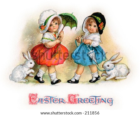 A vintage Easter greeting card illustrat