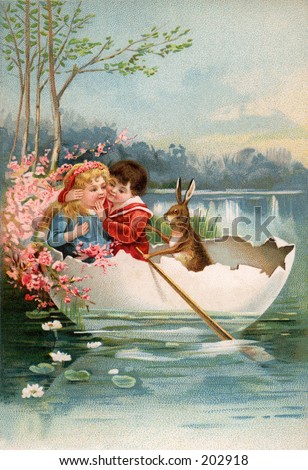 Vintage Easter Greeting Illustration, circa 1910