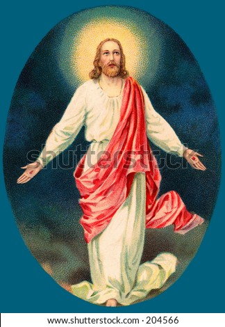 Vintage Easter Greeting Illustration of Resurrected Jesus Christ, circa 1910
