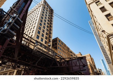 Vintage elevated loop track in downtown Chicago