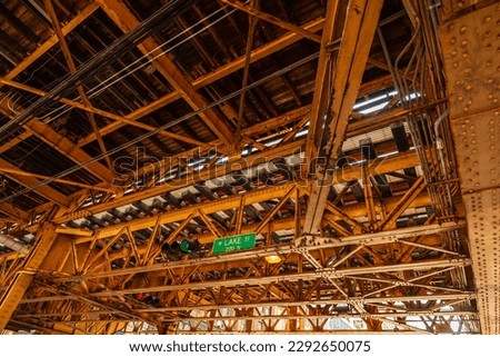 Vintage elevated loop train track in downtown Chicago