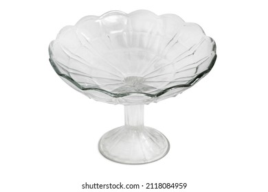 Vintage Empty Glass Fruit Bowl Solated On White Background