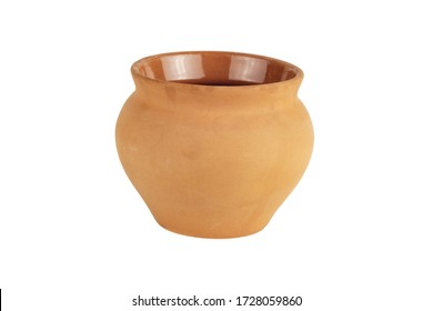 vintage empty handmade clay pot without lid closeup isolated on white background - Shutterstock ID 1728059860