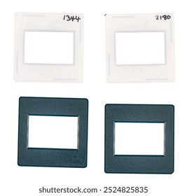 Vintage empty slide frames Mounts holding isolated on a white background.