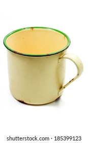 Vintage Enamel Mug Isolated On White Background