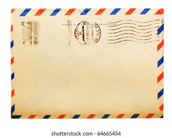 vintage envelope back side with russian meter stamps isolated on white