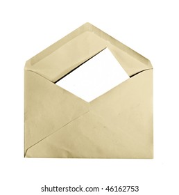 A Vintage Envelope With Letter Inside, Copyspace, Isolated On White