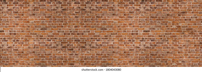 Vintage Exposed Brown And Red Old Brick Wall. Brickwork Textured Background And Long Brown Banner.