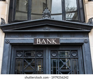 Vintage Exterior Of An Old Bank Building In Central London, UK.