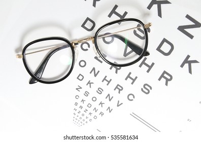 Vintage Eye Glasses On Eye Chart Exam