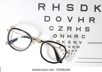 Vintage Eye Glasses On Eye Chart Exam