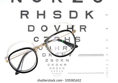 Vintage Eye Glasses On Eye Chart Exam