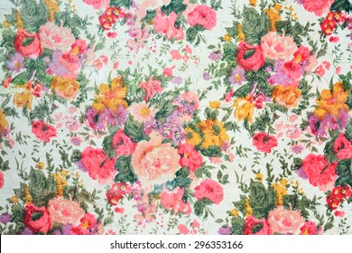 Vintage Fabric With Floral Pattern Texture Background