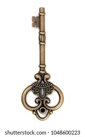 Vintage Fantasy Detailed Golden Key Isolated On A White Background.