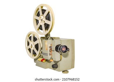 Vintage Film Projector Made In The USSR On A White Background