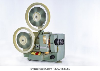 Vintage Film Projector Made In The USSR On A White Background