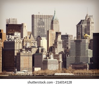 Vintage filtered picture of Manhattan over Hudson River, New York City.