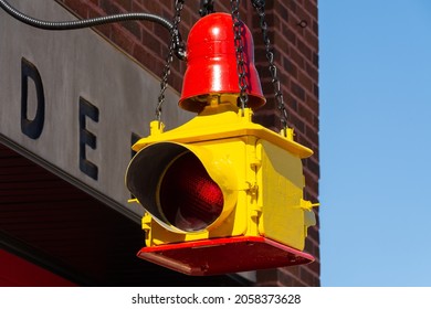 Vintage Fire Street Signal At Old Firehouse.  Belvidere, Illinois, USA