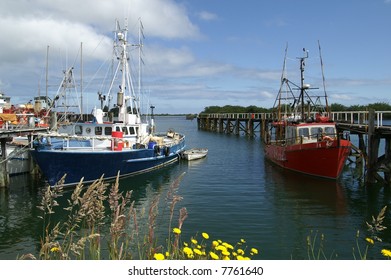 Vintage Fishing Boats In Westport Harbor, New Zealand