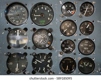 Vintage flight instruments from second World war era aircraft.