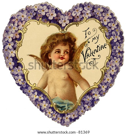 Vintage, Flower Wreath Valentine Illustration With Cupid