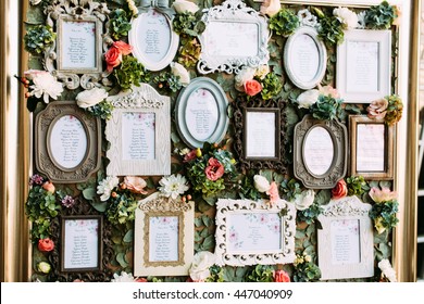 Vintage frames with the list of the wedding guests