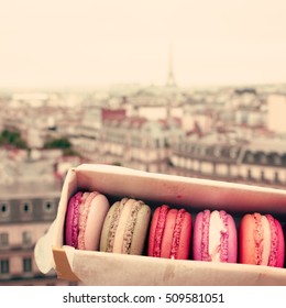 Vintage French Macarons And Paris Backdrop