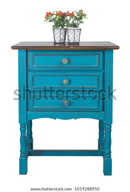 Vintage Furniture Vintage Turquoise Commode Chest Stock Photo