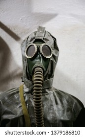 Vintage Gas Mask And Radioactive Protection Suit, Close Up