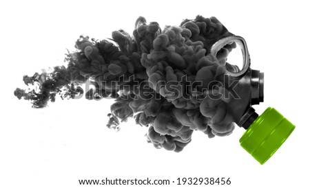 Vintage gasmask isolated with a trail of smoke, isolated on white