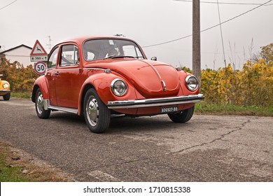Vintage German car Volkswagen Type 1 Beetle in classic car rally Battesimo dell'aria, on November 4, 2018 in Lugo, RA, Italy
