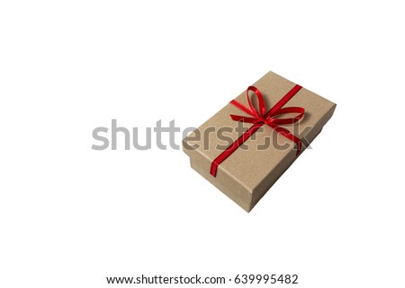 Vintage gift box with red bow on white background isloated