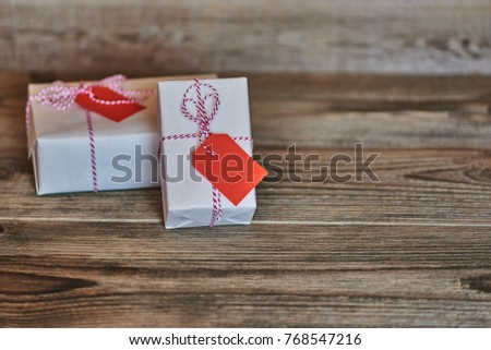 Similar – Image, Stock Photo White gift box with label on wooden table.