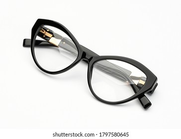 Vintage Glasses Isolated On White Background. Retro Glasses Cat's Eye Shape Top View