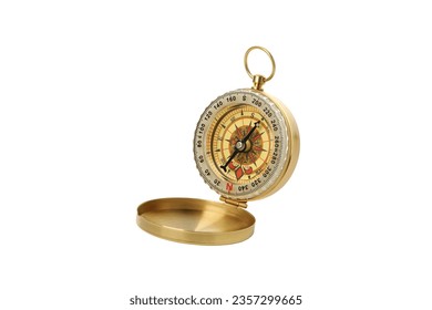 Vintage gold compass, isolated on white background