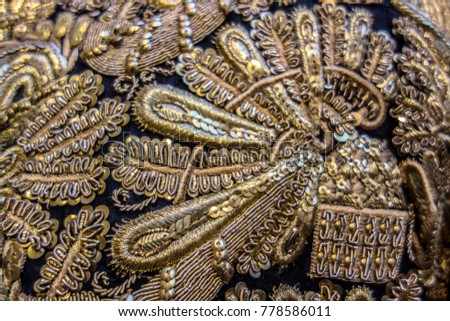 Similar – Image, Stock Photo Close-up of golden yarn bundles in textile production