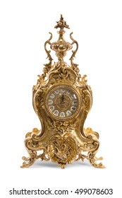 Vintage Golden Clock On A White Background