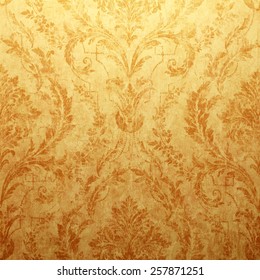 Vintage Golden Run-down Victorian Wallpaper With Baroque Vignette, Square Toned Image