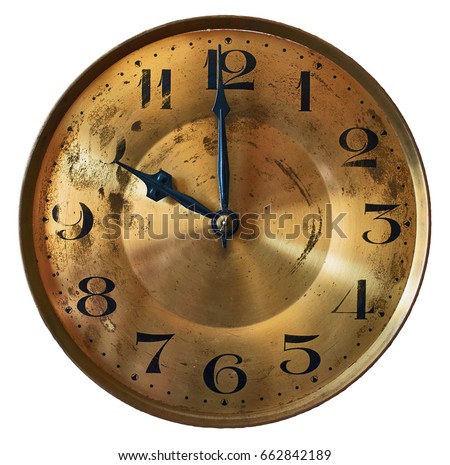 Vintage grandfather clock clockface isolated on white background
