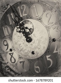 Vintage Grandfather Clock With Grunge Overlay