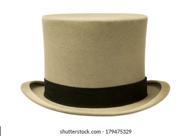 Vintage Gray Top Hat Against White Background