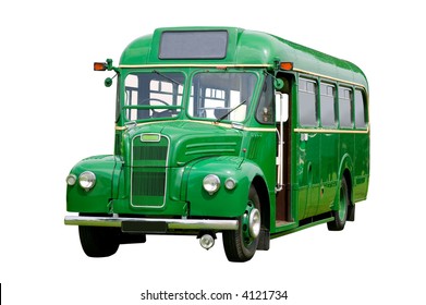 Vintage Green Bus, Isolated On White.