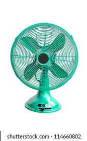 vintage green electric fan on white background