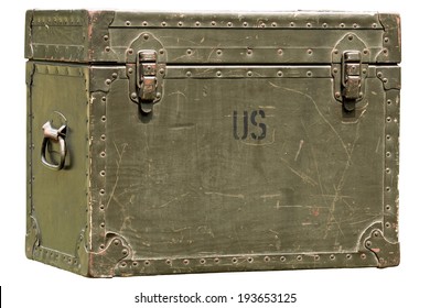 vintage green military chest isolated on white