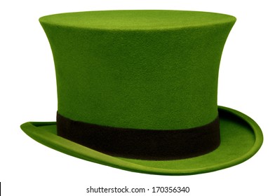 Vintage Green Top Hat Against White Background