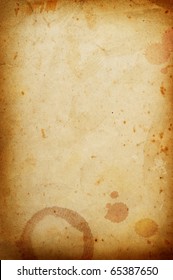 Vintage Grungy Paper With Coffee Rings Stain.