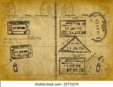 Vintage Grungy Passport Stamps